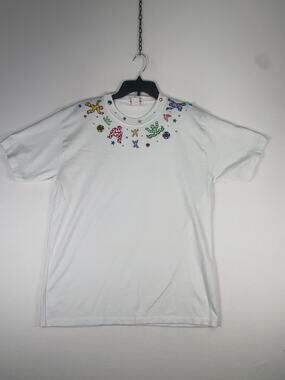 Celeste Stein T-shirt Womens One Size White Crew Neck Embroidered Rhinestone Top